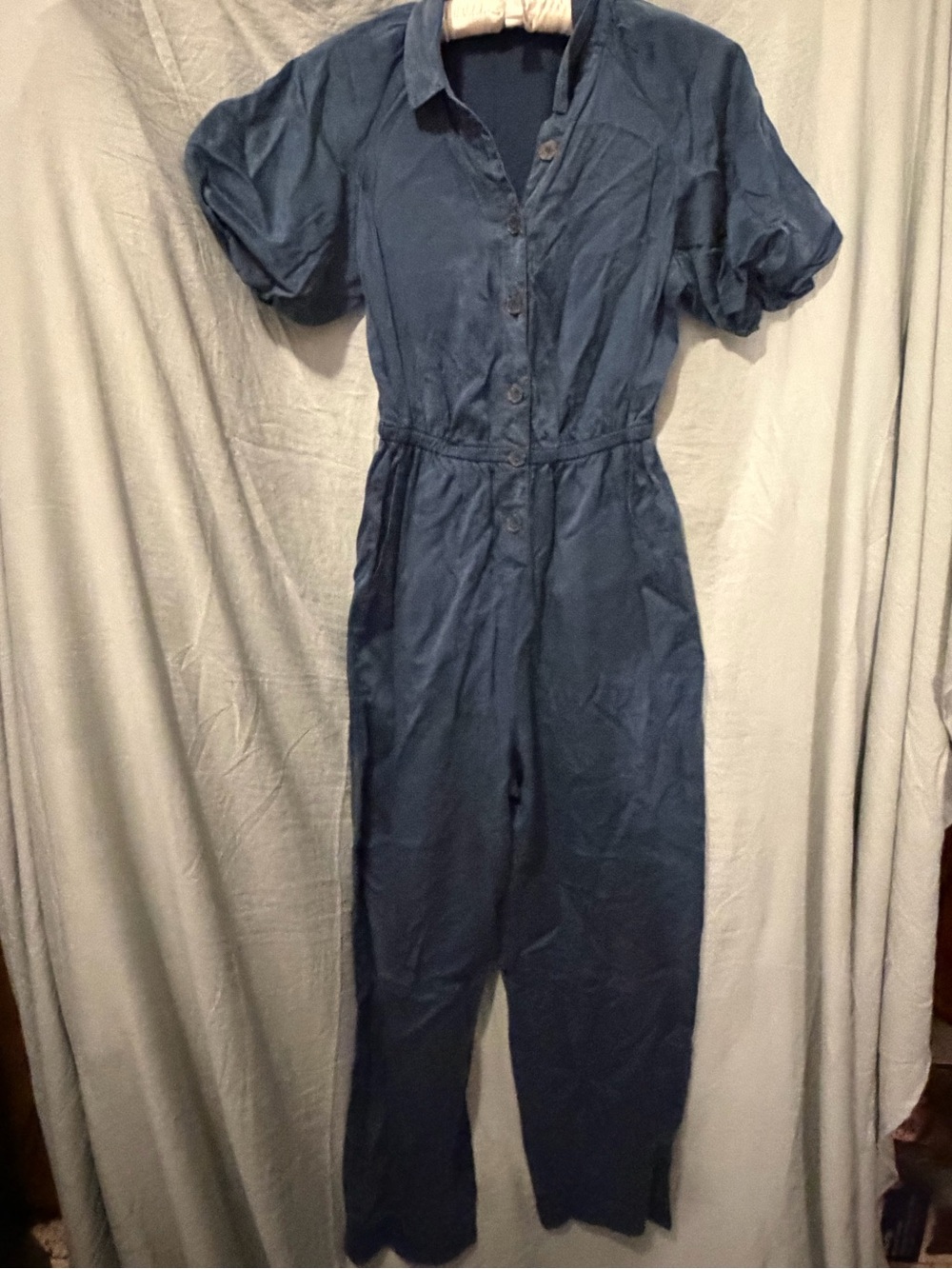 J. Crew Navy Button-Front Short Sleeve Jumpsuit